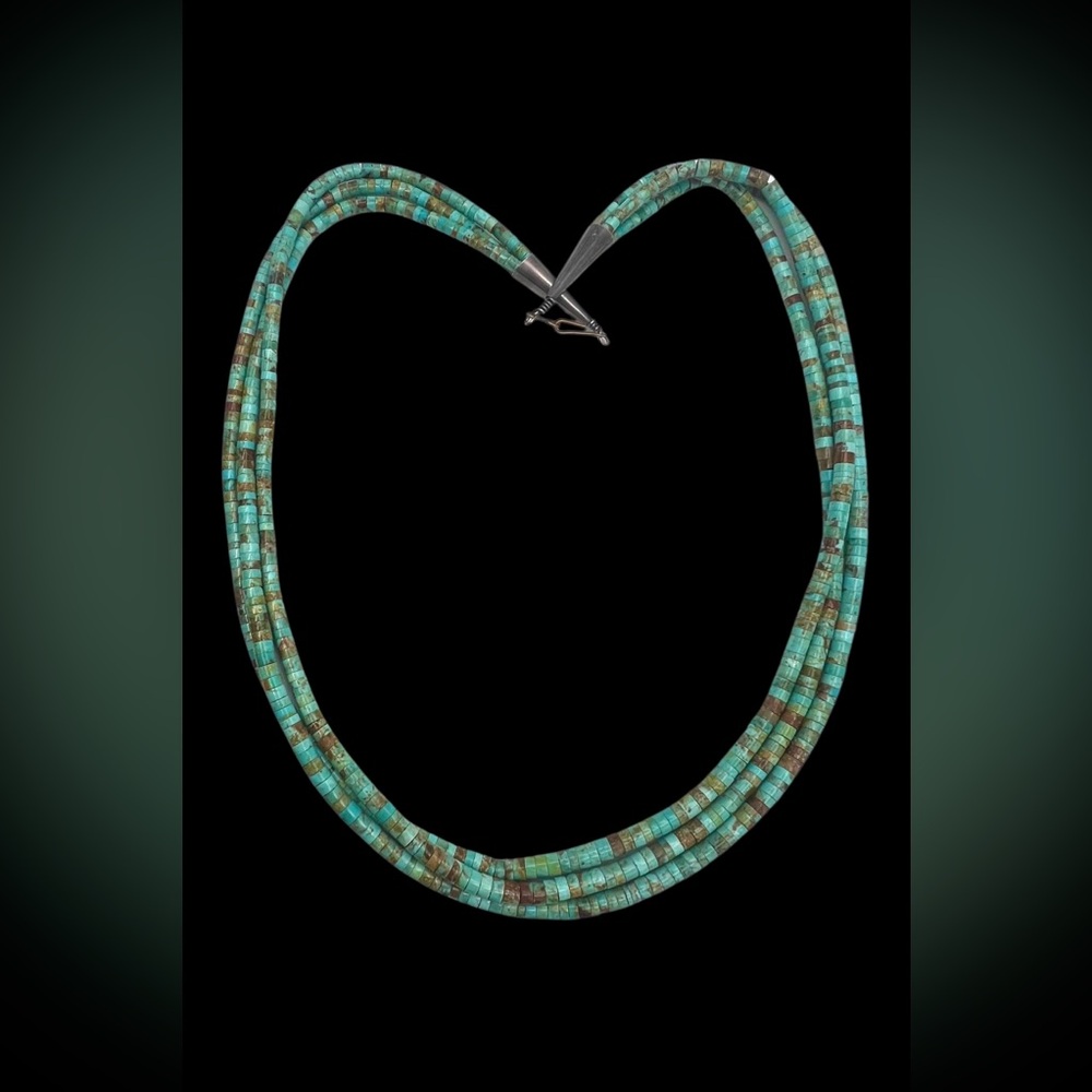 Santo Domingo Sterling Natural Turquoise Heishi Multi Strand Beaded Necklace